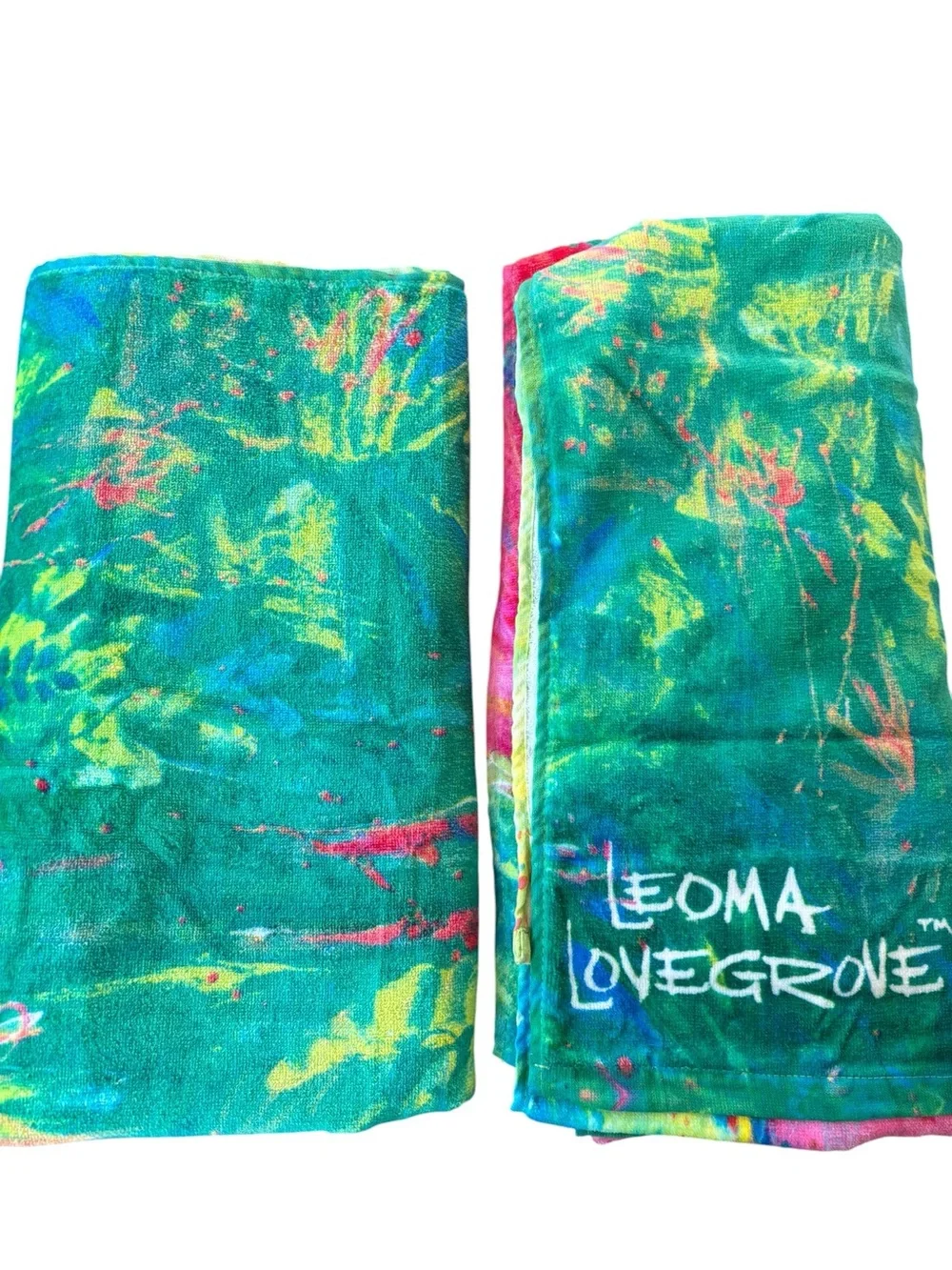 TWO! Leoma Lovegrove Flamingo Beach Towels Tropical Pink Flamingo Art 70x34